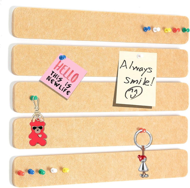 Arlasuo 5 Pack Felt Pin Board Bar Strips Bulletin Board for Bedrooms Offices Home Wall Decoration, Notice Board Self Adhesive Cork Board with 35 Push Pins for Paste Notes, Photos, Schedules (Peach) - Image 1